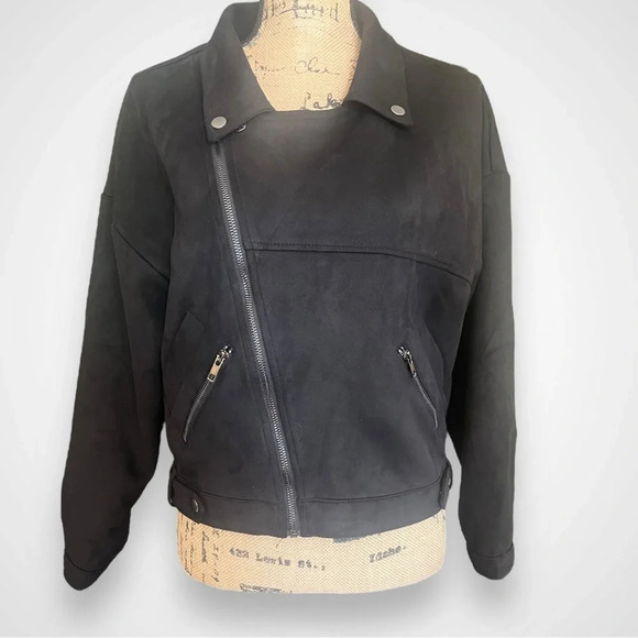 HYFVE Women's Black Vegan Suede‎ Moto Jacket Small | EUC - Picture 2 of 7